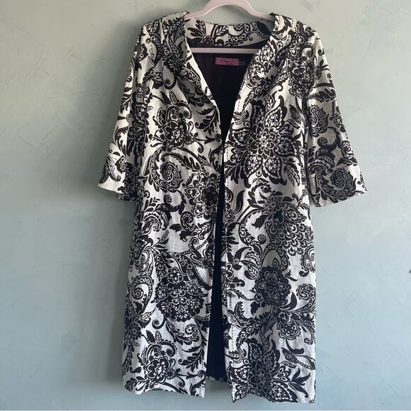Eliza J Duster Long Evening Coat in Womens Brown Floral Linen Blend - Picture 1 of 9